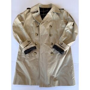 Sandro Paris Mens Khaki Double Breasted Trench Coat Leather Trim L MSRP $1000